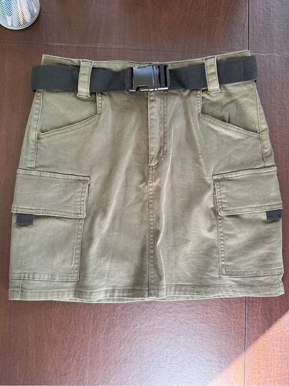 Garage Olive Green Cargo Skirt with Web Belt Detail